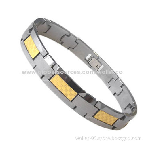 Wholesale Charming Tungsten Bracelet with IPG Plating, Can Put Magnets and Infrared Ray